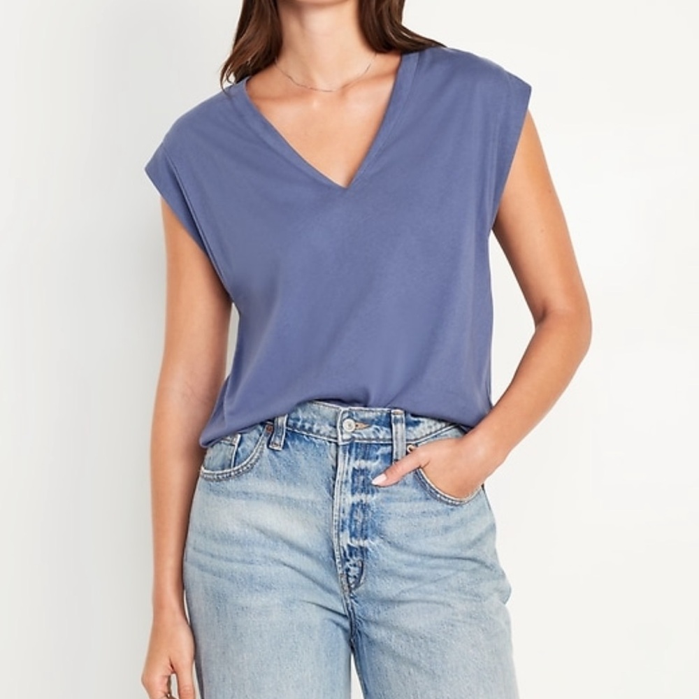 Women's Blue V-Neck muscle tee
